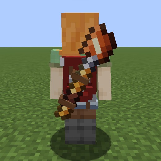 A player seen from behind wearing a red Reinforced Backpack with a Fire Staff strapped across it