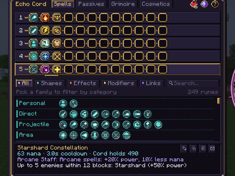 The Cord screen with five spell rows; the fifth row is highlighted