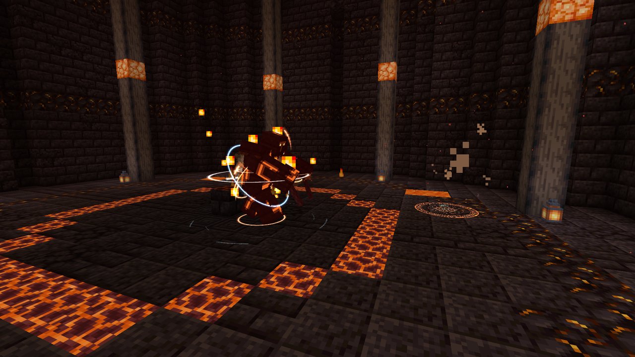 The Cinder Warden, a hulking figure of magma plates and chains, cracking open in a burst of fire and frost in its forge-lit arena