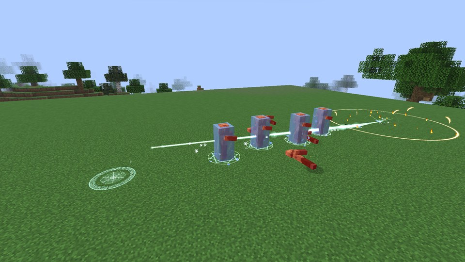 A lance of ice pierces a line of husks and closes each one in a block of ice