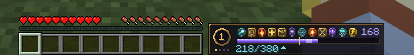The spell panel to the right of the hotbar: a badge with the spell's number, its rune icons and cost, a mana bar and the mana count