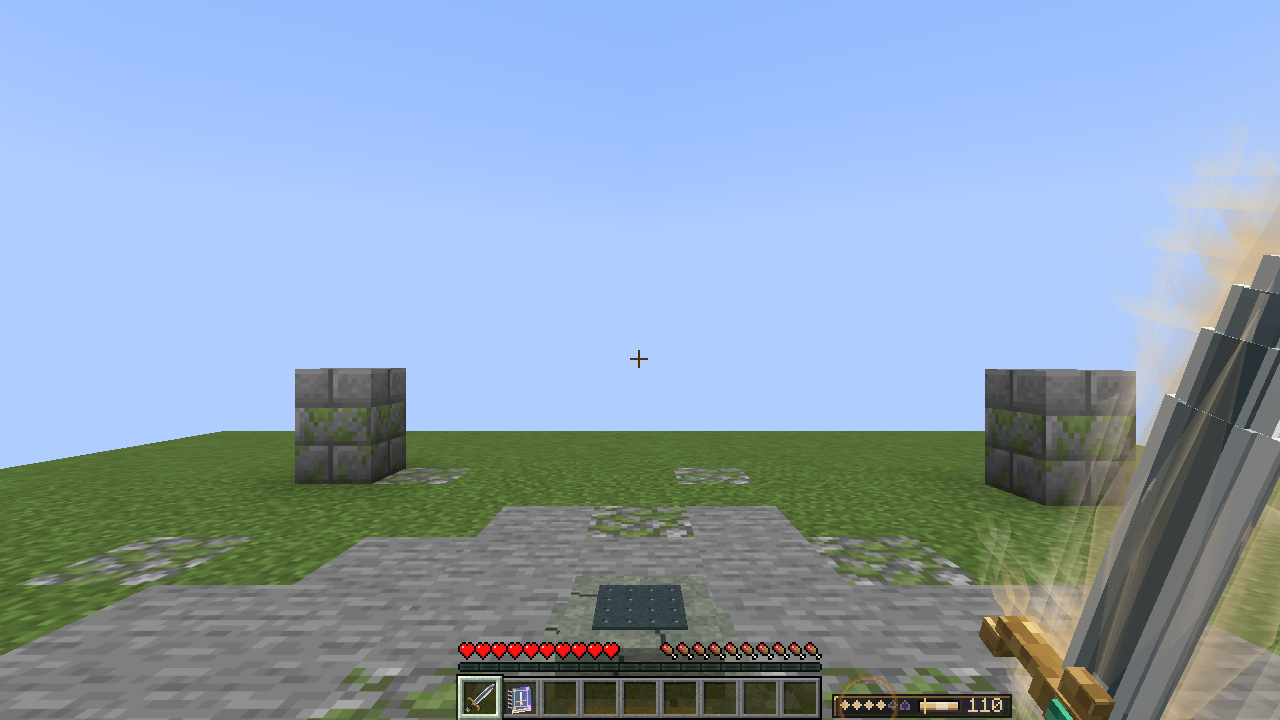 Oathkeeper drawn and held in first person beside the cleared socket