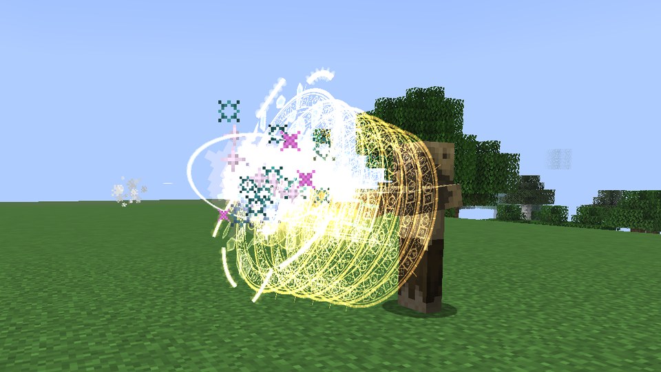 A stack of amber magic circles stands in front of a husk and a spell bursts against the front one