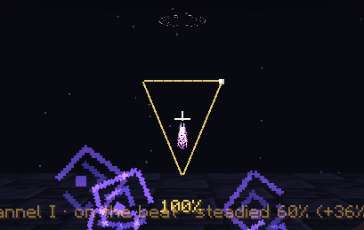 A glyph of violet strokes round the crosshair while a spell charges, with a gold path traced along it