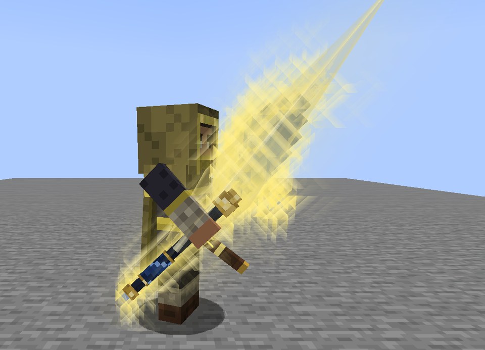 A duelist holding the Skyrend Glaive side on, its edge lit with storm aura