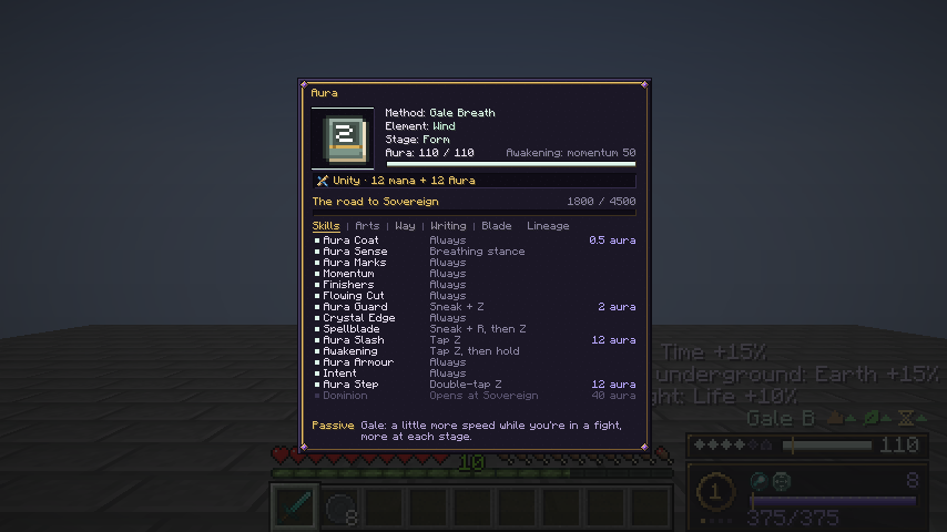 The Aura page with Unity's woven control and activation price