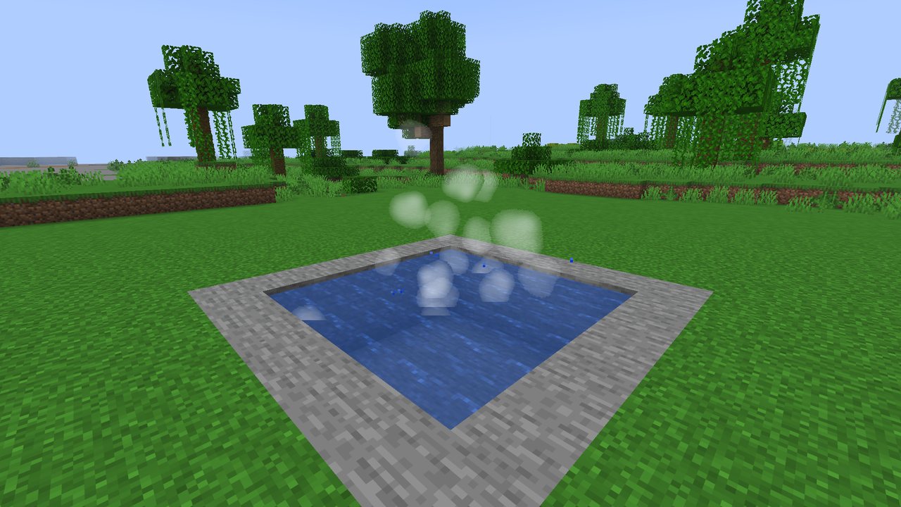 Steam rising from a pond hit by a fire spell