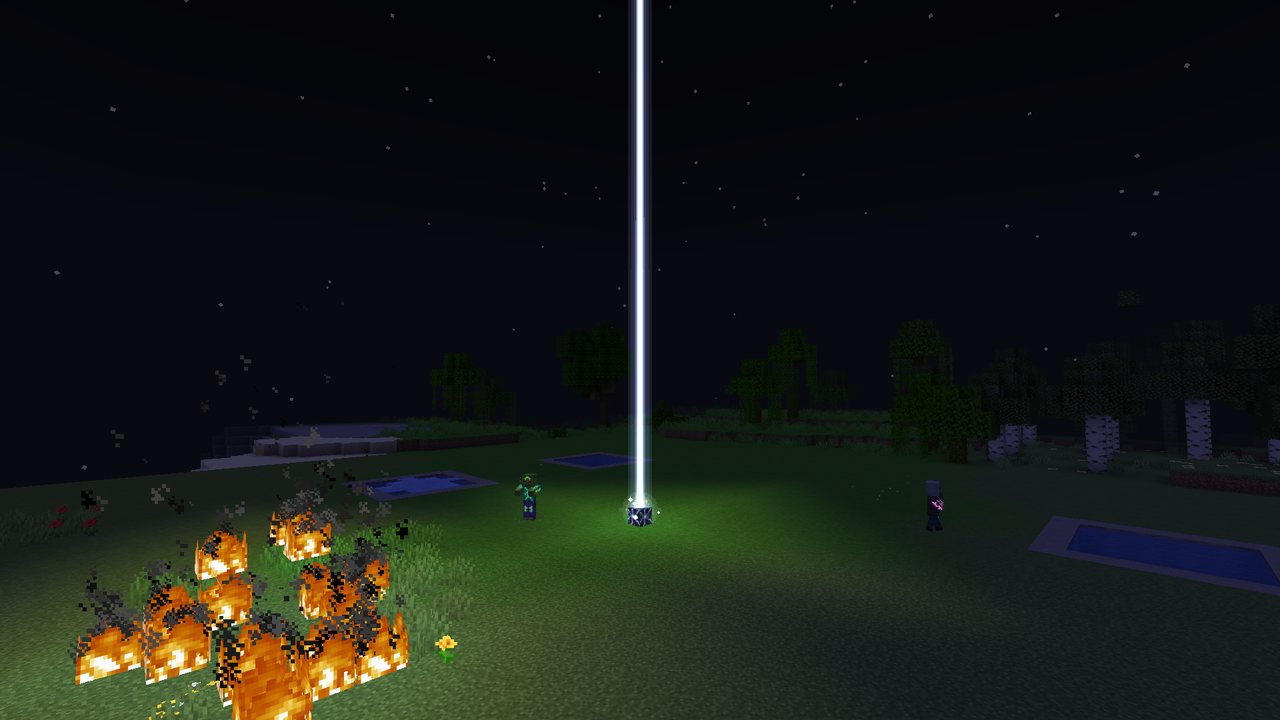 A column of starlight rising from a Fallen Star, with Runebound guards