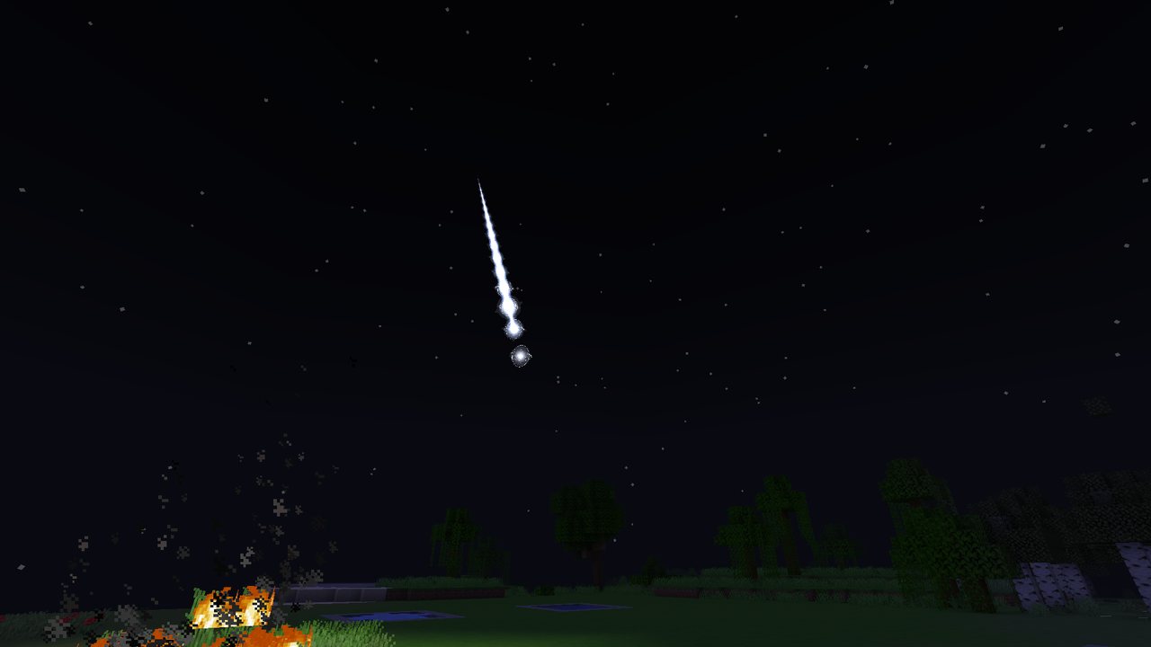 A falling star streaking across the night sky
