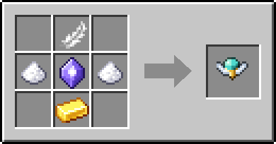Crafting grid: top row empty · Feather · empty; middle row Sugar · Mana Crystal · Sugar; bottom row empty · Gold Ingot · empty