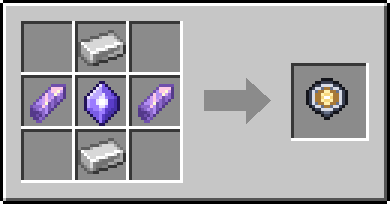 Crafting grid: top row empty · Iron Ingot · empty; middle row Amethyst Shard · Mana Crystal · Amethyst Shard; bottom row empty · Iron Ingot · empty
