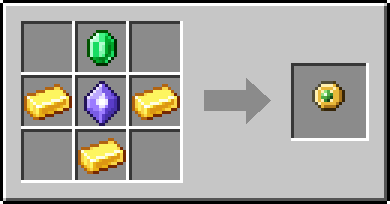 Crafting grid: top row empty · Emerald · empty; middle row Gold Ingot · Mana Crystal · Gold Ingot; bottom row empty · Gold Ingot · empty
