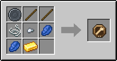Crafting Long Arm: a Blank Rune and 2x Stick, String and Iron Nugget, plus 2 Lapis Lazuli and a Gold Ingot
