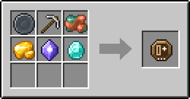 Crafting Ore Pluck: a Blank Rune and Iron Pickaxe, Raw Copper and Raw Gold, plus a Mana Crystal and a Diamond
