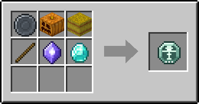 Crafting Scarecrow: a Blank Rune and Carved Pumpkin, Hay Bale and Stick, plus a Mana Crystal and a Diamond