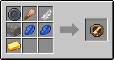Crafting Steady Brush: a Blank Rune and Brush, Feather and Gravel, plus 2 Lapis Lazuli and a Gold Ingot