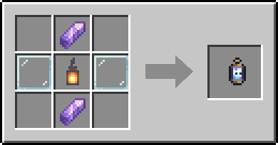 Crafting grid: top row empty · Amethyst Shard · empty; middle row Glass Pane · Lantern · Glass Pane; bottom row empty · Amethyst Shard · empty