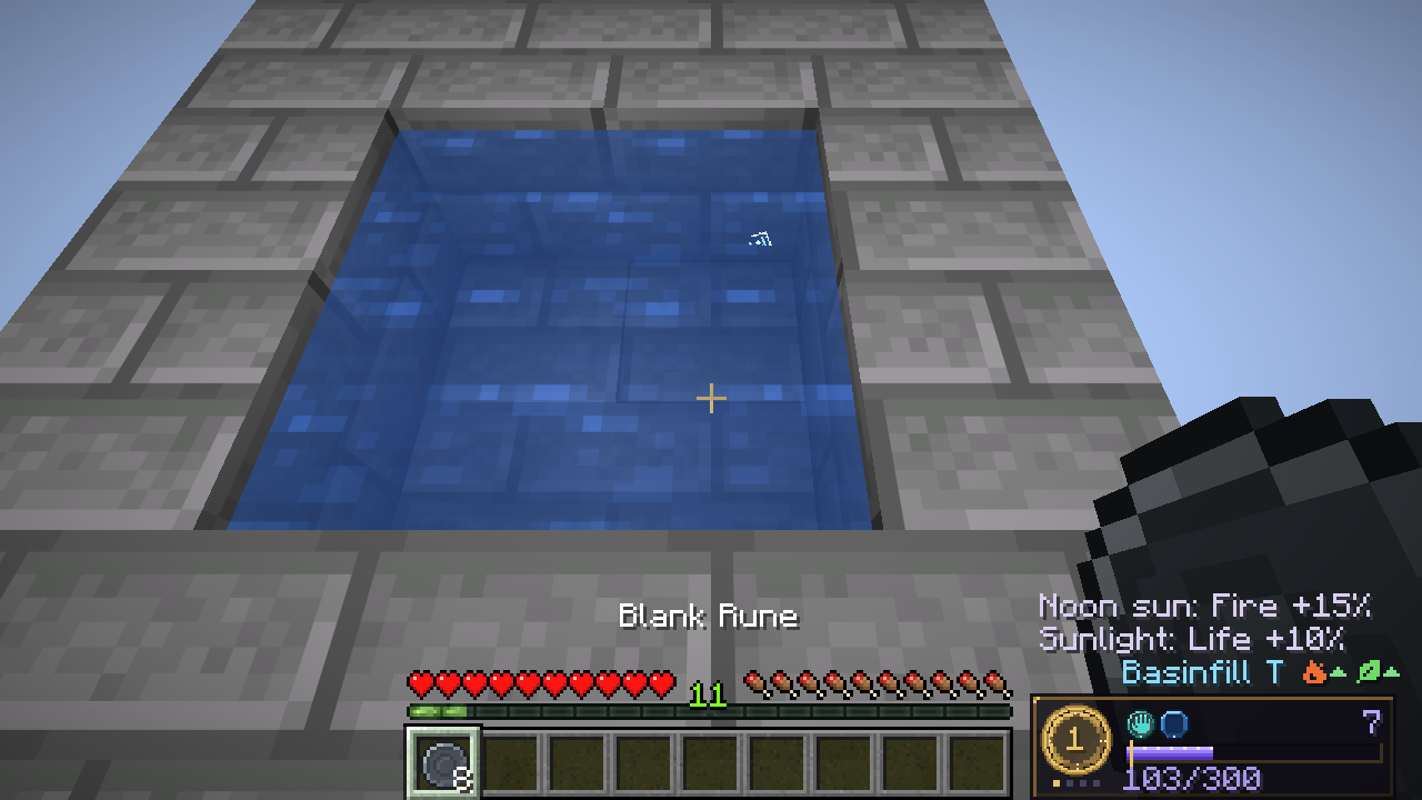 A Basinfill spell has filled a small enclosed stone basin with source water